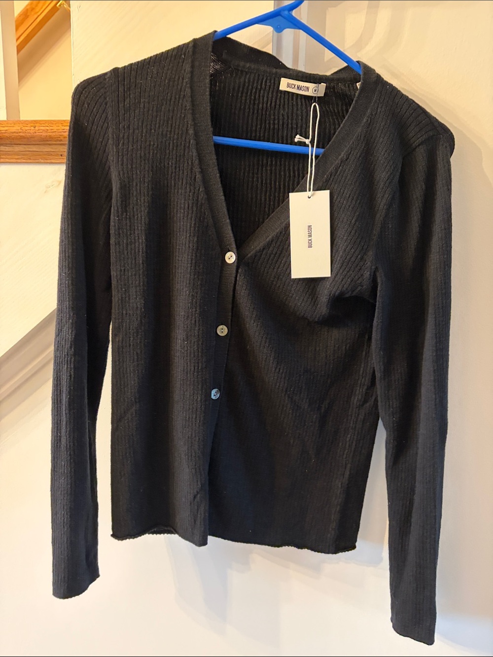 Buck mason black ribbed button down sweater